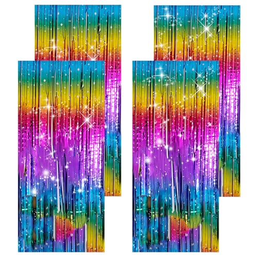 Sploziia 4 Stück Lametta Vorhang Bunt-Glitzervorhang Lametta für...