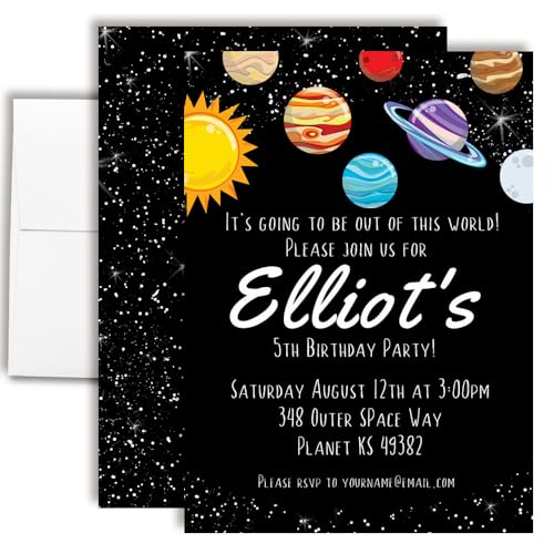 Custom Birthday Invitations Outer Space Themed 20 5x7 Birthday Party Invitation Cards With Envelopes - Unique Planet Birthday Theme Invites