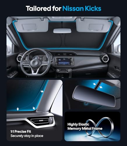 Image of for Nissan Kicks Windshield Sunshade [OEM Design, 100% Sun Blockage] Foldable Heat Insulation Sun Shade with Storage Bag, for Nissan Kicks (2018-2026), Silver Coating