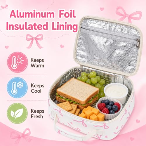 Image of LOIDOU Backpack for Teen Girls Bookbags School Backpack with Lunch Box 2 in 1 School Bags Set (Bow Tie Beige)
