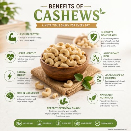 Image of NATURE'S MEWA Konkan Cashew Nuts W320 Premium Whole Kaju | Crunchy & Fresh Natural Cashews for Snacking, Cooking & Sweets | Rich in Protein & Healthy Fats 200 GM