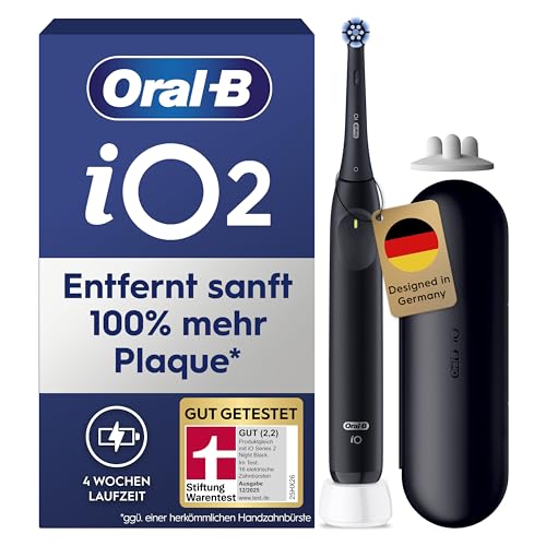 Oral-B iO Series 2 Elektrische Zahnbürste — Electric Toothbrush, Inkl. 1 Aufsteckbürste, Reise-Etui — 3 Putzmodi für Zahnpflege, GUT GETESTET (2,2) von STIFTUNG WARENTEST, Designed by Braun, Schwarz