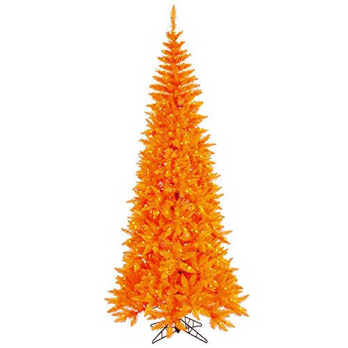 Vickerman 7.5' Orange Fir Slim Artificial Christmas Tree, Orange Dura-lit