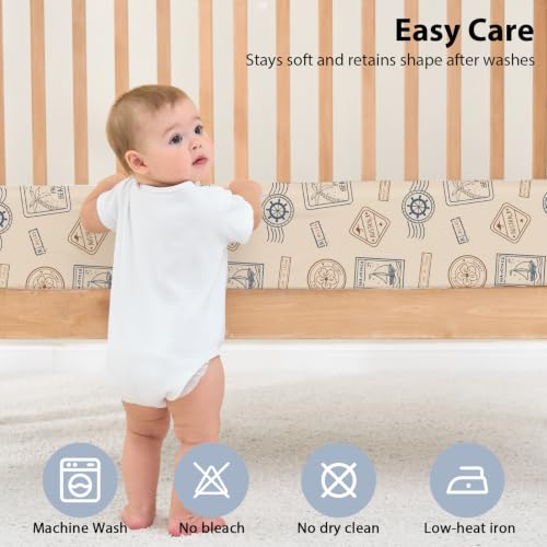 Image of Baby Crib Sheets for Boys and Girls, 3 Pack Toddler Bed Sheets for 52 inchx28 inch Standard Toddler Mattresses, Soft Microfiber Fitted Crib Sheets Neutral Sea Voyage Stamp