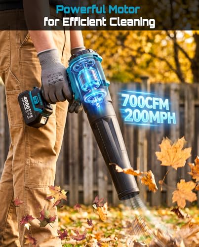 Image of Gutter Cleaning Tools Cordless Leaf Blower for Roof Gutters, 700CFM /200MPH | 3-Speed, 2x 4.0Ah Batteries, 8.9ft Telescopic Pole & 180 Swivel, Clean Gutters from Ground Safely, for Lawn, Patio, Snow