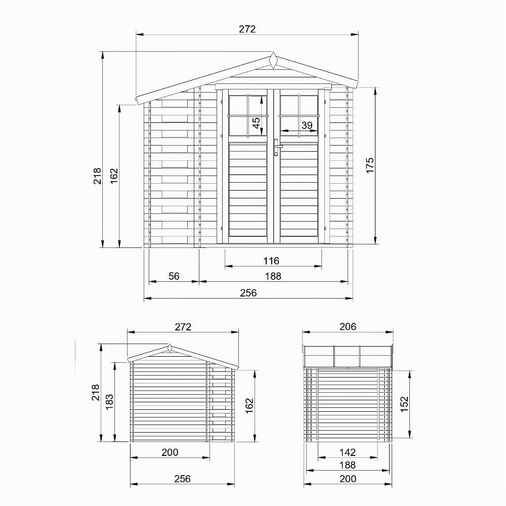 Abri de Jardin en Bois et Range bûches extérieur - Porte verrouillable de Haute qualité - Stockage extérieur I206xL272xH218 cm/ 3,53 + 0,97 m2 Petit abri à Outils, Local à vélos TIMBELA M386F