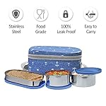 MILTON Corporate Lunch Box Stainless Steel Tiffin (2 Round Container 280 ml Each and 1 Pc Oval Container 500 ml) with Bag, Leak Proof & Airtight Containers with Spoons, Blue - MSDeals