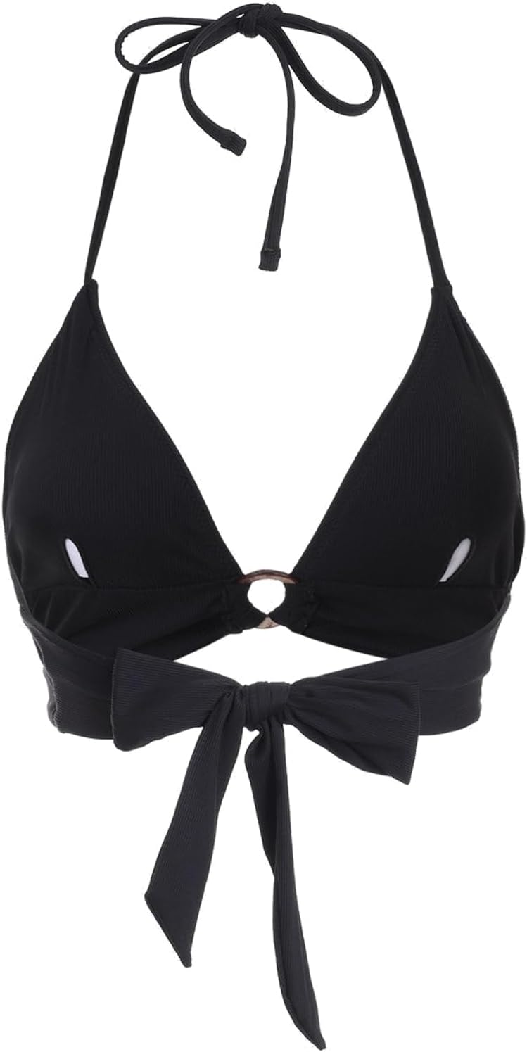 BERLOOK Women's O Ring Swimsuit V Neck Triangle Halter Back Tie Bikini Bikini Top - Image 6