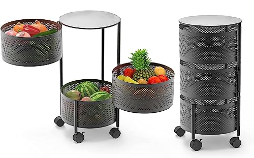 Image of Storage Trolley, Multifunctional Storage Rack, Large Capacity Movable Saving Space for Kitchen Living Room Bar Bathroom 3 Small Baskets, Utility Organizer Cart