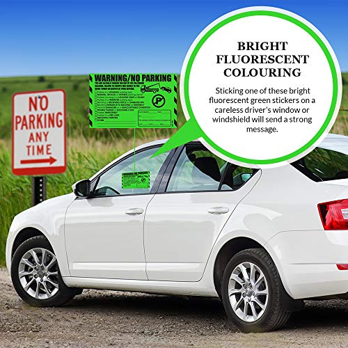 Parking Violation Stickers for Cars (Fluorescent Green) - 50 Illegal Warning Reserved, Handicapped, Private Parking and More/No Parking Hard to Remove and Super Sticky Tow Warnings 8” x 5” by MESS