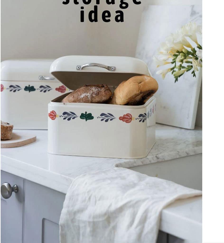 Firlar Scatola Per Pane In Latta – Grande Capacità – Colore Bianco Latte – Con Base Antiscivolo – Organizer Da Cucina Retrò