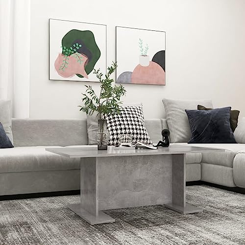 Tino Tech Mesa de centro de madera de 103,5 x 60 x 40 cm, color gris hormigón, mesa de caucho, mesa moderna, salón, salón, mesa auxiliar, mesa auxiliar con amplio espacio de almacenamiento