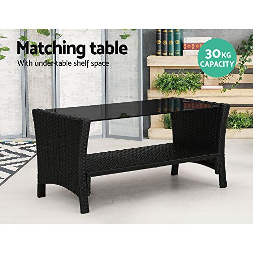 Gardeon Outdoor Lounge Setting Wicker Sofa Set Table and Chairs, Garden Furniture Patio Couch Deck Backyard Rattan, Cushion Weather-Resistant Black of 4 - Image 5