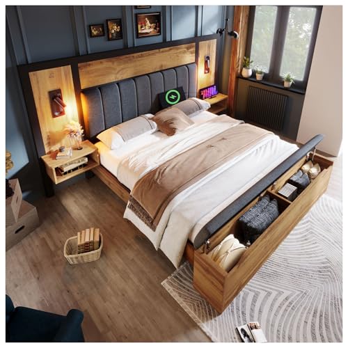 Lit Double 160x200 Cm Avec Tête De Lit Rembourrée, Tiroirs De Rangement Et Ports USB - Fourrure Synthétique, Sommier à Lattes Inclus
