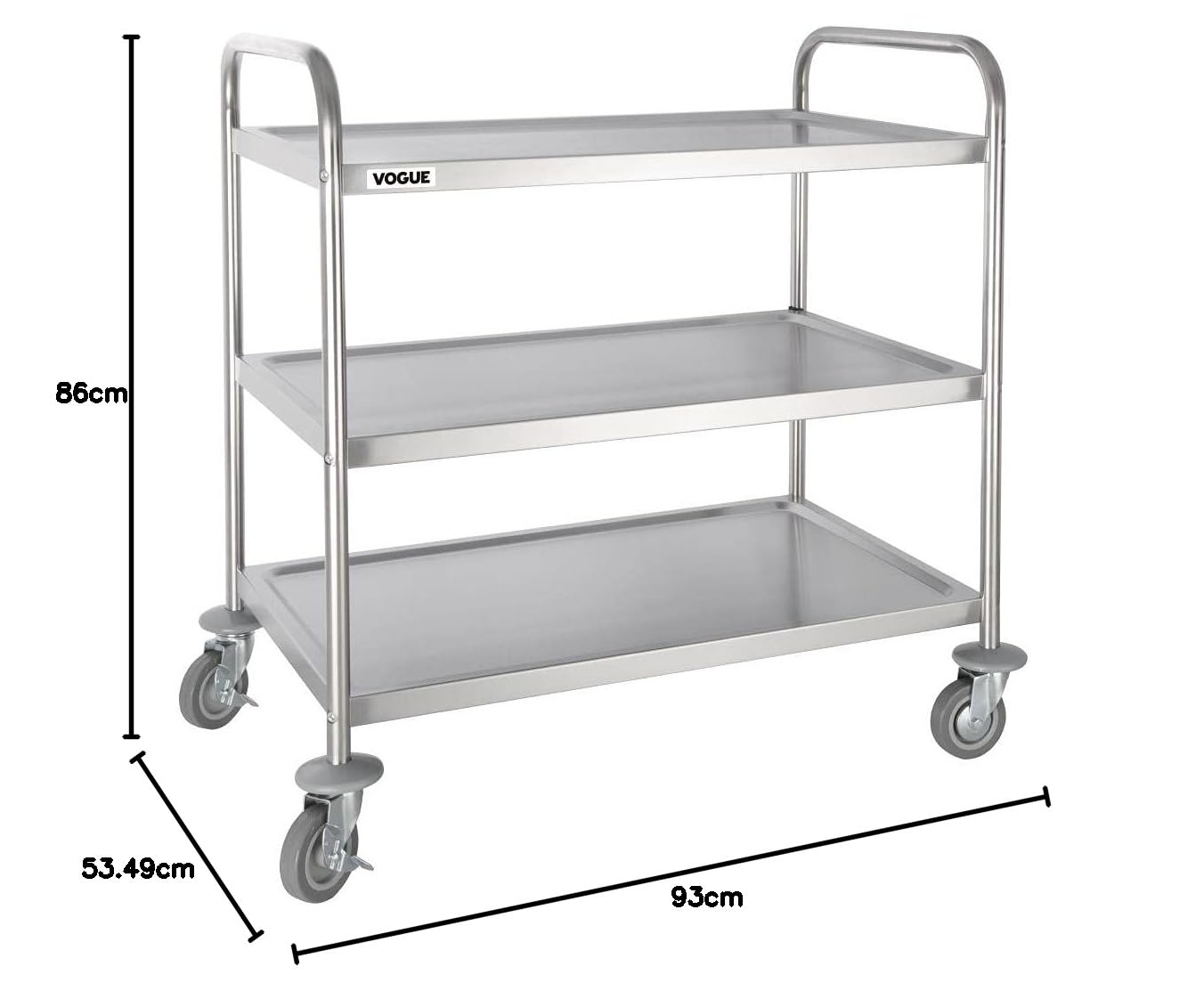 Vogue Carrello da catering grande, 3 piani, 930 x 860 x 535 mm, in acciaio inox
