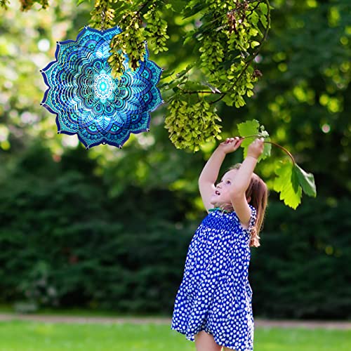 Gdniart Wind Spinner Mandala Rich Blue 12Inch 3D Stainless Steel Garden Sculpture Worth Gift Laser Cut Hanging Wind Spinners Metal Kinetic Yard Art Decorations Indoor/Outdoor Décor #TOP4