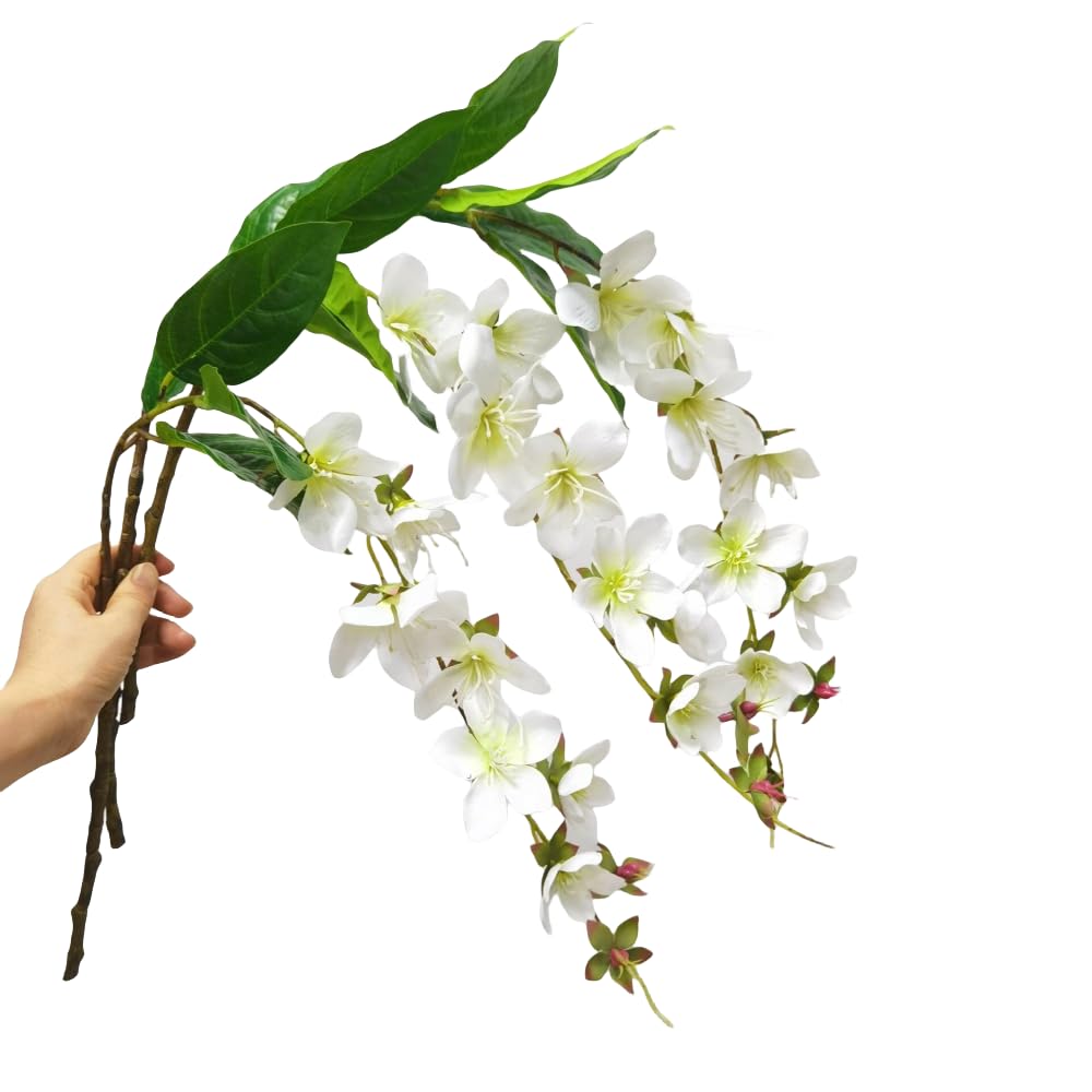 Urier 3Pieces Fake Hanging Plants Artificial Jasmine Flower,31" Hanging Flowers Silk Flowers,Faux Flowers That Look Real for Party Home Wedding Decoration(White)