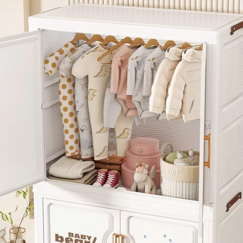 Image of Strassis Design Multipurpose Plastic Wardrobe for Kids Clothes Almirah Cupboard | Multipurpose Baby Toys /Books /Accessories Storage Organiser Closest with Anti-Skid Base (Cake Bear-K70213)
