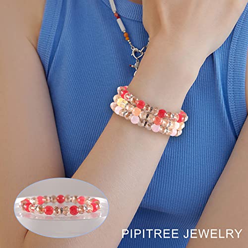 PIPITREE 16PCS Crystal Bracelet Beaded Bracelets for Women, Colorful Stackable Stretch Beads Bracelets Healing Crystals Rhinestone Spacers Anxiety Relief Gifts for Women3
