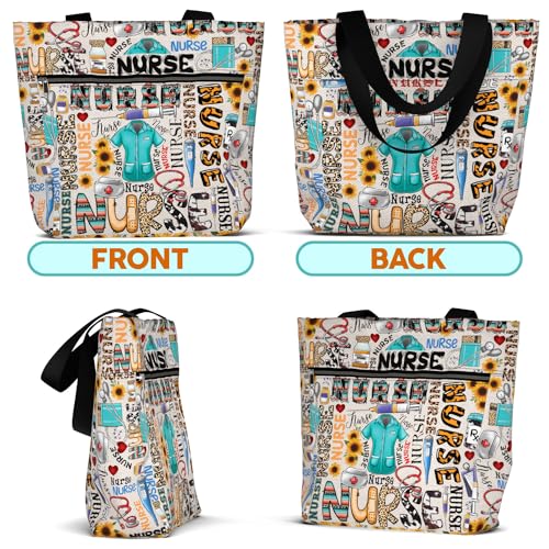 Image of 84hoods Large Waterproof Tote Bag with Pockets and Zipper for Work. Gift for Nurse. Shoulder Bag for Women.