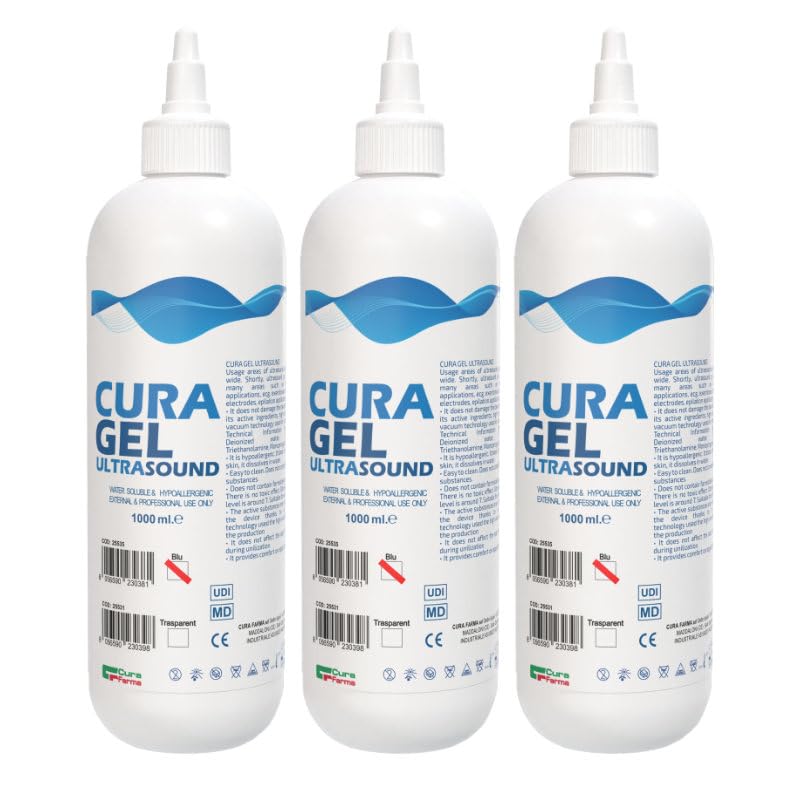 Cura Farma Gel conduttore trasparente Ecografia ad Alta Conduttività (Blu) 1 Lt (3 Confezioni)
