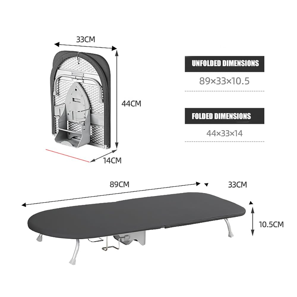 NEWFUN Table a Repasser Pliable, Planche a Repasser Pliable, Table à Repasser Pliable, Pieds de Table Pliables pour Un Gain de Place, Planche à Repasser Compacte avec Support de Table (Black)