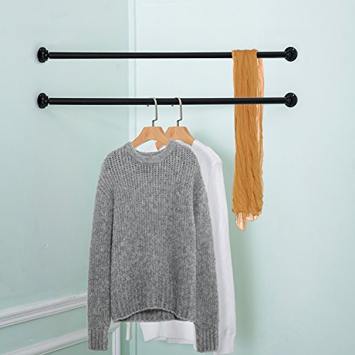 Mygift 33 Inch Matte Black Wall Mounted Metal Corner Clothing Hanging Bar, Garment Rack, Set Of 2 #TOP2