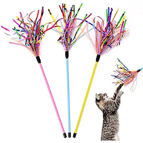 IUHKBH Cat Wand Toys, 3 PCS Interactive Cat Feather Wands Cat Teaser Toys with with Sound Paper Tassels and Soft Line Tube for Cat and Kitten Cover