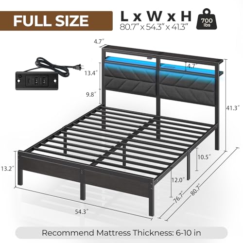 Seventable Bed Frame Full Size with Charging Station, LED Bed with Upholstered Storage Headboard, Metal Platform Bed with Under Bed Storage, No Box Spring Needed, Noise Free, Easy Assembly, Grey - Image 3