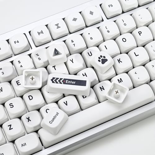 Image of KBDiy Minimal White KOA Profile Keycaps Set,135 Keys Dye-Sublimation Vintage Minimalist Art Keycaps for Cherry Gateron MX Switches Gaming Mechanical Keyboards