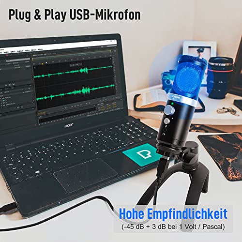 Moman Mikrofon PC, EM1 USB PC Kondensatormikrofon Plug&Play mit Stabiler Ständer, Microphone Für Computer Windows Mac… – Bild 4