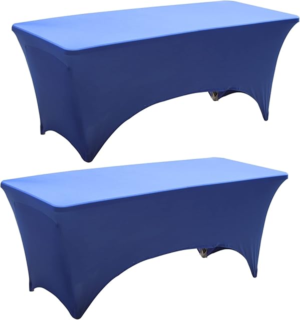 2PCS 6-FT Spandex Table Cover, Spandex Tablecloth, Rectangular Cocktail Tablecloth, Polyester Fitted Stretchable Lash Bed Table Cover for Banquet/Wedding/Craft Exhibitions/Birthday Party(Blue)