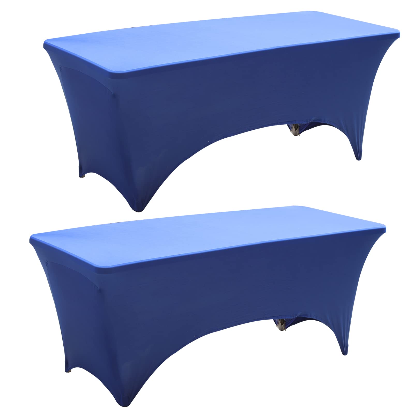 Zeritlolen Blue-6Ft 2Pcs 6-Ft Spandex Table Cover, Spandex Tablecloth, Rectangular Cocktail Tablecloth, Polyester Fitted Stretchable Lash Bed Table Cover For Banquet/Wedding/Craft Exhibitions/Birthday Party(Blue)