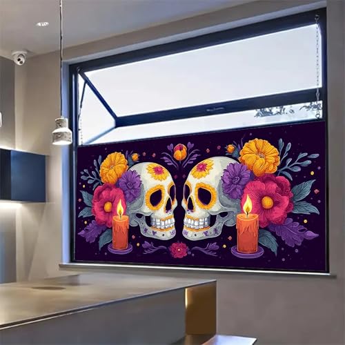 Vinilo decorativo para ventana calavera Día de Muertos 39.37×17.71 pulg miniatura 7
