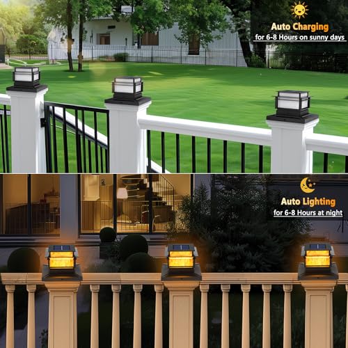 image for Seiiruue 6Pack Solar Post Lights Outdoor, Flickering Flame Fence Solar