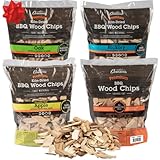 Camerons All Natural Wood Chips for Smoker, 4 Pack Variety - Apple, Hickory, Oak, Alder -260 Cu In Bag, Approx 2lbs ea - Kiln Dried Coarse BBQ Grill Wood Chips- Barbecue Grilling Xmas Gift Set for Men