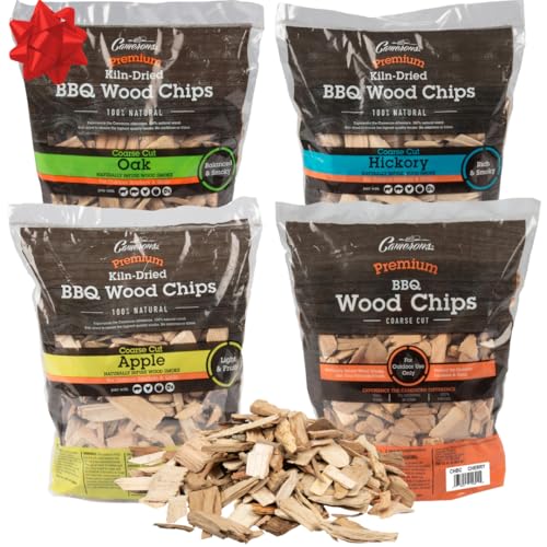 Camerons All Natural Wood Chips for Smoker, 4 Pack Variety - Apple, Hickory, Oak, Alder -260 Cu In Bag, Approx 2lbs ea - Kiln Dried Coarse BBQ Grill Wood Chips- Barbecue Grilling Xmas Gift Set for Men