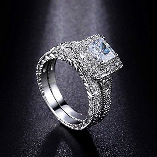 Square Cubic Zirconia Bridal Set Princess Cut CZ Jewelry Engagement Wedding Rings Set3