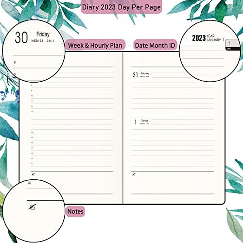 2023 Diary A5 Page a Day, Daily Diary 2023 from Jan 2023 to Dec 2023, Academic Productivity A5 Daily Planner with Monthly Tabs, Pen Loop and Inner Pocket, 21×14.5×2.5cm