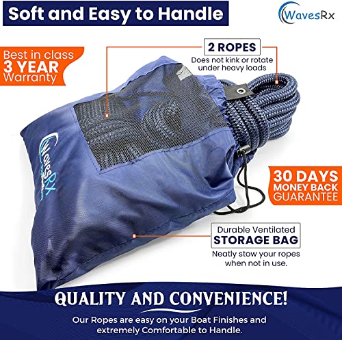 Dock Lines For Large Boats - 5/8 In X 25 Ft (2Pk) | Boat Rope - Premium Double Braided Nylon - Top Boat Accessories | Marine Rope For Docking | Mooring Rope & Rail Line For Dock Tie Off #TOP4