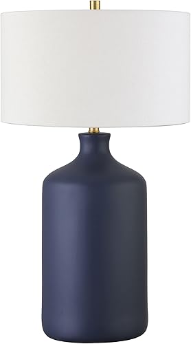 Henn&Hart Lámpara de mesa de cerámica de 29 pulgadas de alto con pantalla de tela en azul marino mateblanco, lámpara, lámpara de escritorio para el