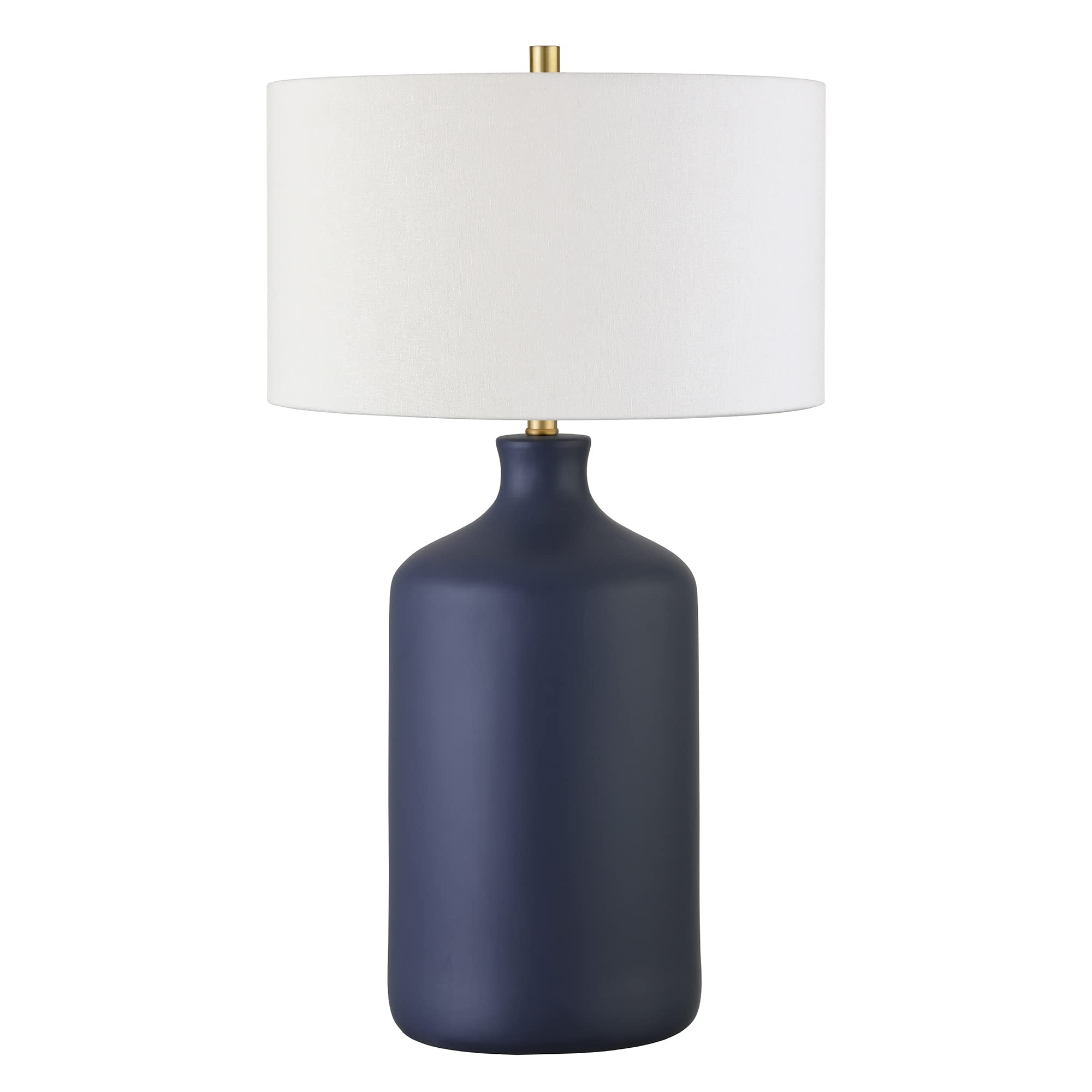 henn&hart 29" tall ceramic table lamp with fabric shade in matte navy, for home, living room, bedroom, entertainment room, office, kitchen, dining