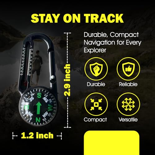Brújula termómetro mini con mosquetón para camping miniatura 2