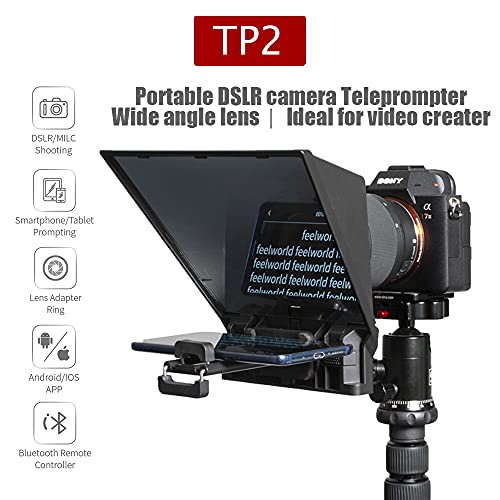 Feelworld Tp2 8" Portable Teleprompter For Laptop Dslr Camera Adjustable Tablet Smartphone Teleprompter Ipad Teleprompter With Remote Control No Screw Assembly Required #TOP1