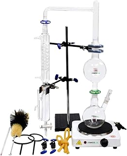 New Lab Essential Oil Extraction Distillation Apparatus Water Distiller Purifier Glassware Kits Hydrosol, Moonshine, Alcohol Distiller with Hot Stove Graham Condenser S35 and 24/40 Joint 500ml