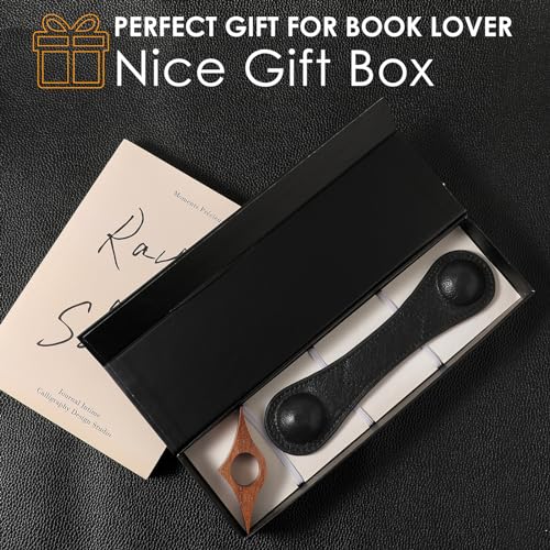 Image of KINIVA Leather Weighted Bookmarks Book Weight Page Holder for Reading,Book Open Holder for Kids Adult,Gifts for Reader (01 Black+04 Wood)