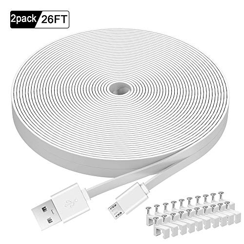 MOYEEL 2- Pack 26FT Flat Power Extension Cable Compatible with Wyze Cam/Wyze Cam
