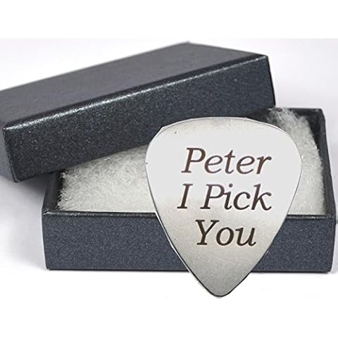 Both Sides Laser Engraved - Personalised Engraved Guitar Pick Plectrum, Gift Box option 1, BOLD CONTRASTING ENGRAVING - GIFT WEDDING MUSIC PRESENT CHRISTMAS BIRTHDAY Cover