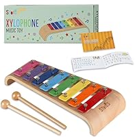 Stoie'sRainbow Xylophone for Kids and Toddlers 3-5, Tuned C-Key Wooden 8 Notes Xylophone with Mallets and Music Song book, Montessori Toy