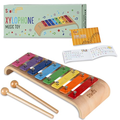 Stoie's 8 Fliesen Regenbogenfarben C-Key Xylofon Klavier Keyboard Spielzeug für Kinder Kleinkinder mit Schlägeln und Notenblatt
